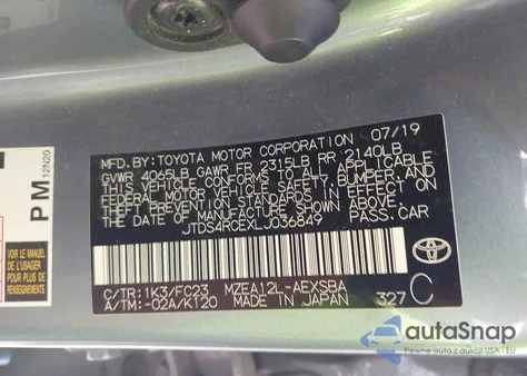 2020 Toyota Corolla Se z USA, uszkodzony, nr VIN JTDS4RCEXLJ036849